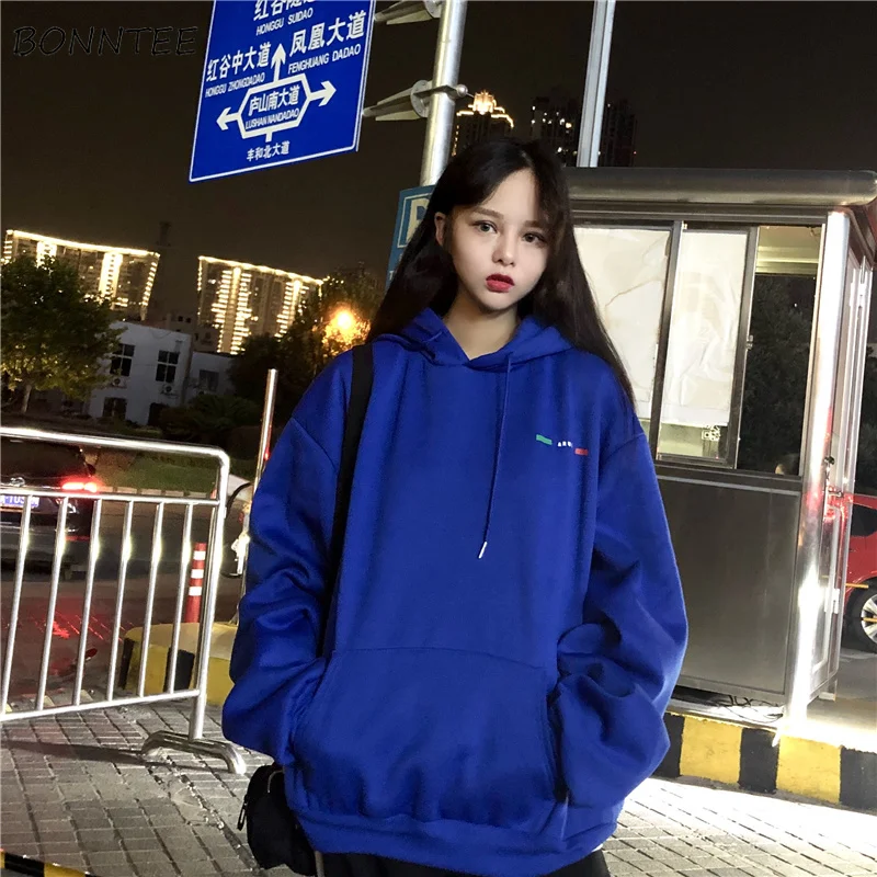  Hoodies Women Thicker Warm Funny Cartoon Print Trendy Pocket Korean Loose Simple All-match Ladies S