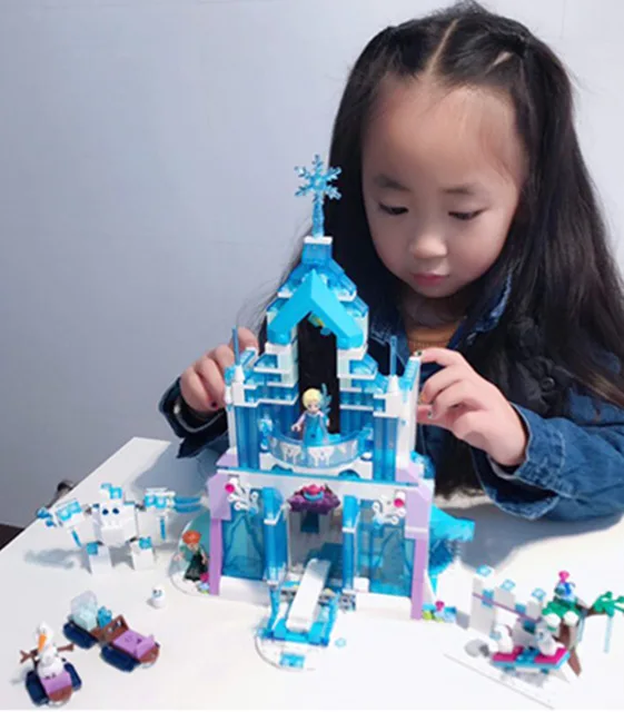 

New Princess Elsa`s Magical Ice Castle Anna Fit Princess Friends House Model Building Block Bricks Girl Gift Kid Toys Birthday