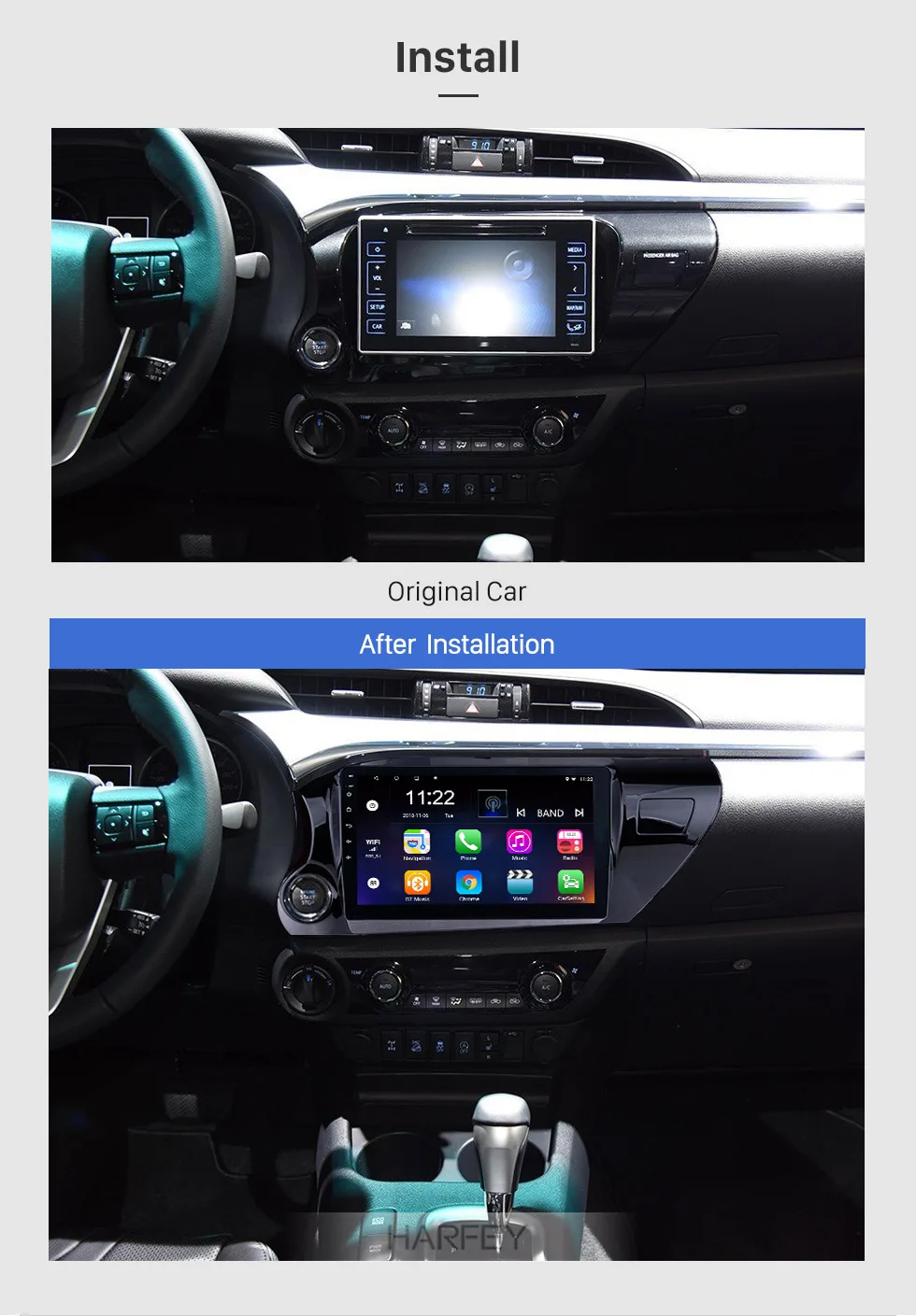 Discount Harfey 10.1" Android 8.1 GPS Navi for 2016-2018 TOYOTA HILUX Left hand Driver Bluetooth USB FM SWC support DVR Rearview Camera 2