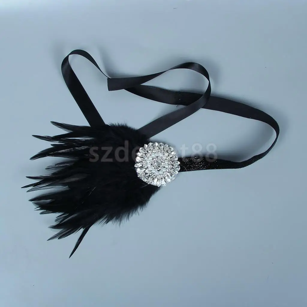 Vintage Charleston Party Feather Rhinestone Headband 1920s Great Gatsby Wedding Church Woman Bridal Hair Accessories