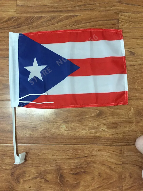 

Free shipping 30x45cm Puerto Rico car window flag polyester car flags high quality 100D with Flagpole