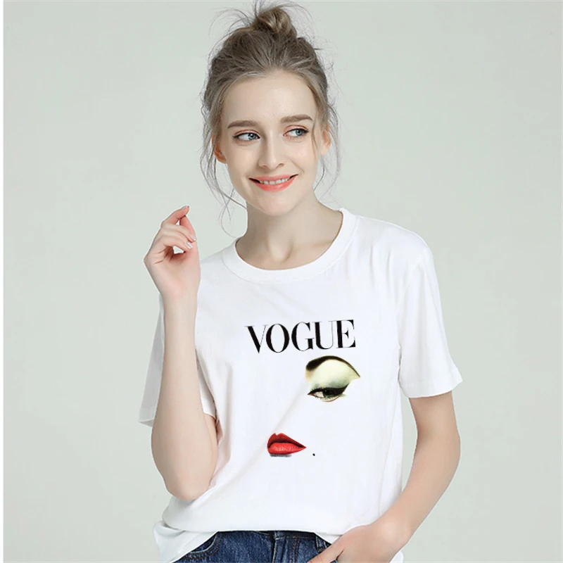 Harajuku эстетика Vogue Дамы лицо хлопковая Футболка для женщин 2019 Femme Modis плюс размер