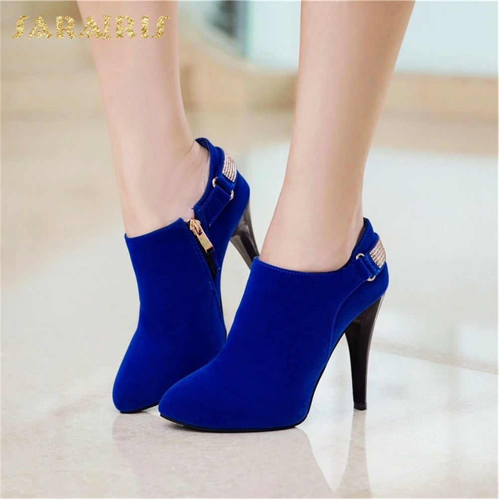 

SARAIRIS Plus Size 31-50 Pointed Toe Thin Heels Zip Up Winter Boots Woman Shoes Red Black Fashion Shoes Woman Ankle Boots