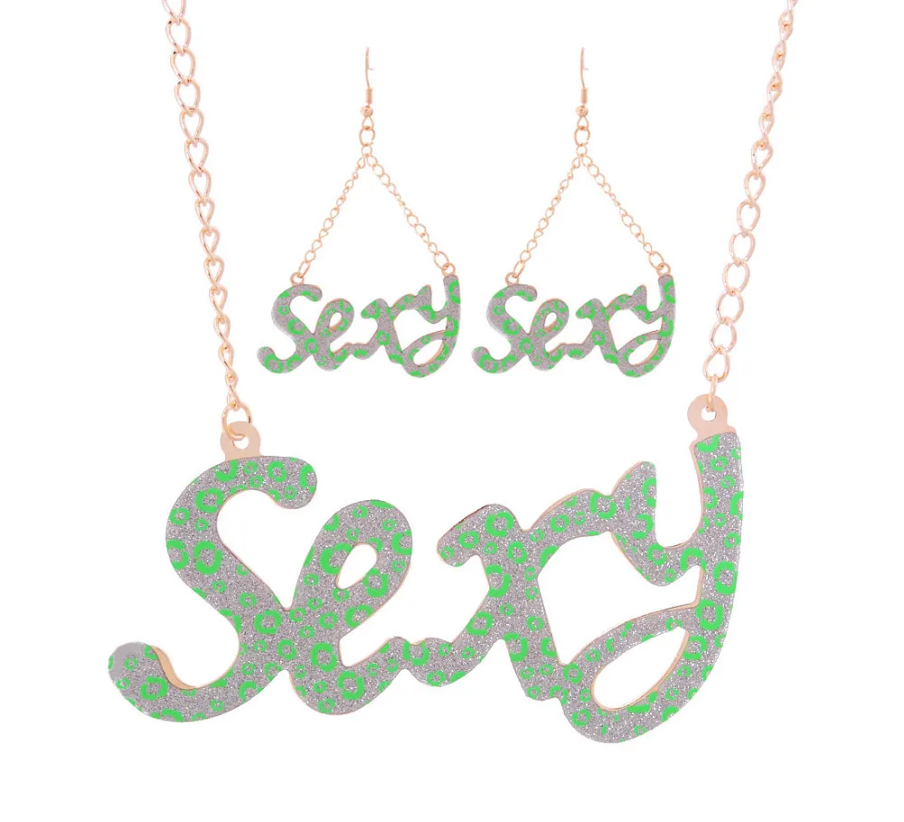 

Jewelry Sets Cheap Costum Jewelry collares pendientes Letter Sexy Jewelry LInk Necklace Earrings Party Jewelry For Women