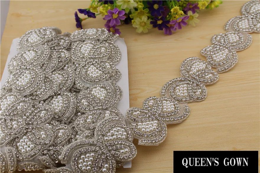 

2015 Pearl Rhinest Trimming Chain For Wedding Dress Shiny Rhinestone Applique Crystal Trimming for Wedding Dress