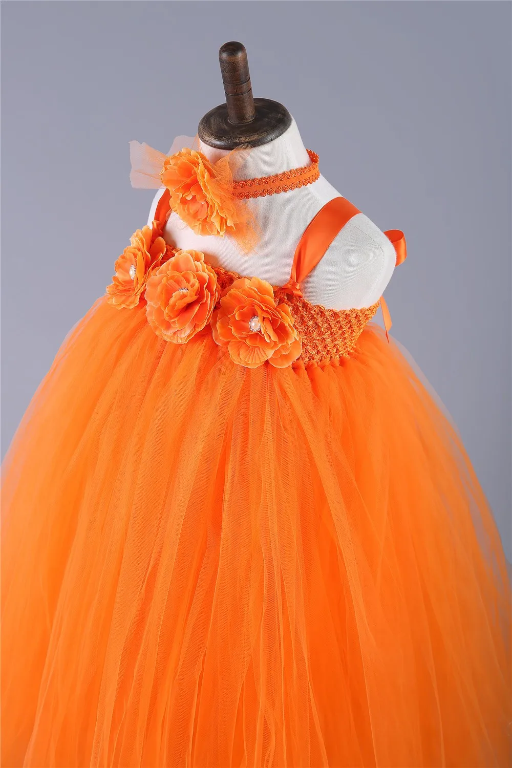 Оранжевое Золотое элегантное платье-пачка с цветочным узором для девочек Тюлевое праздничное платье для дня рождения на заказ Детское праздничное платье принцессы на свадьбу