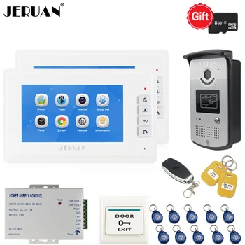 

JERUAN New 7 inch LCD Video Door phone intercom system kit Voice/Video Recording Monitor + RFID Access control Camera 1V2