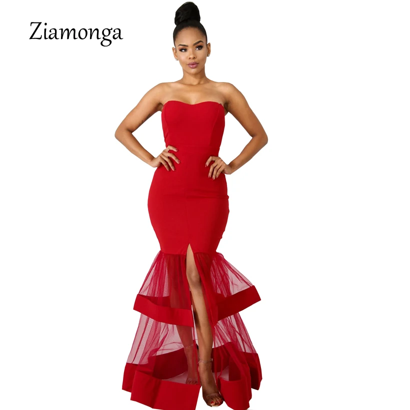 Ziamonga Vestido Longo Robe Femme Ete сексуальное длинное платье макси с открытыми плечами пляжное летнее женское Сетчатое Клубное вечернее платье - Цвет: Red