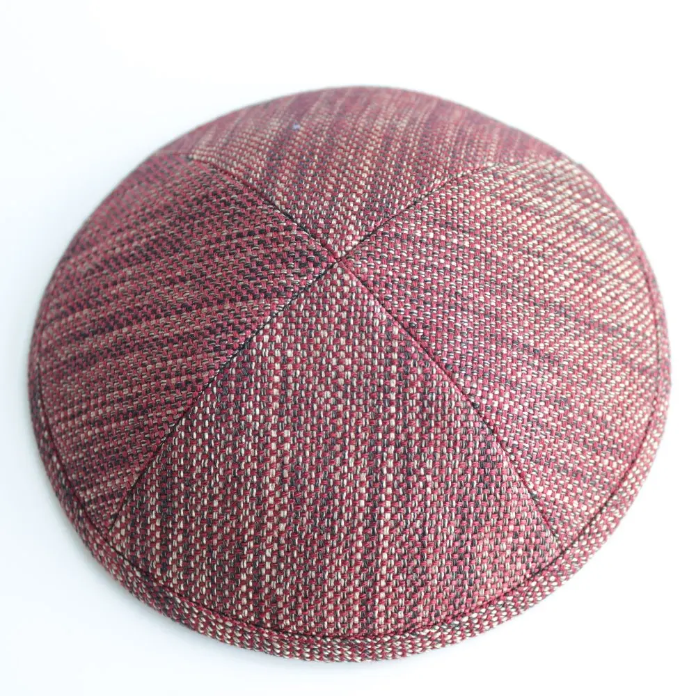 Dark red Linen kippot Jewish Yarmulke Kippah Kippot 19cm skull caps for