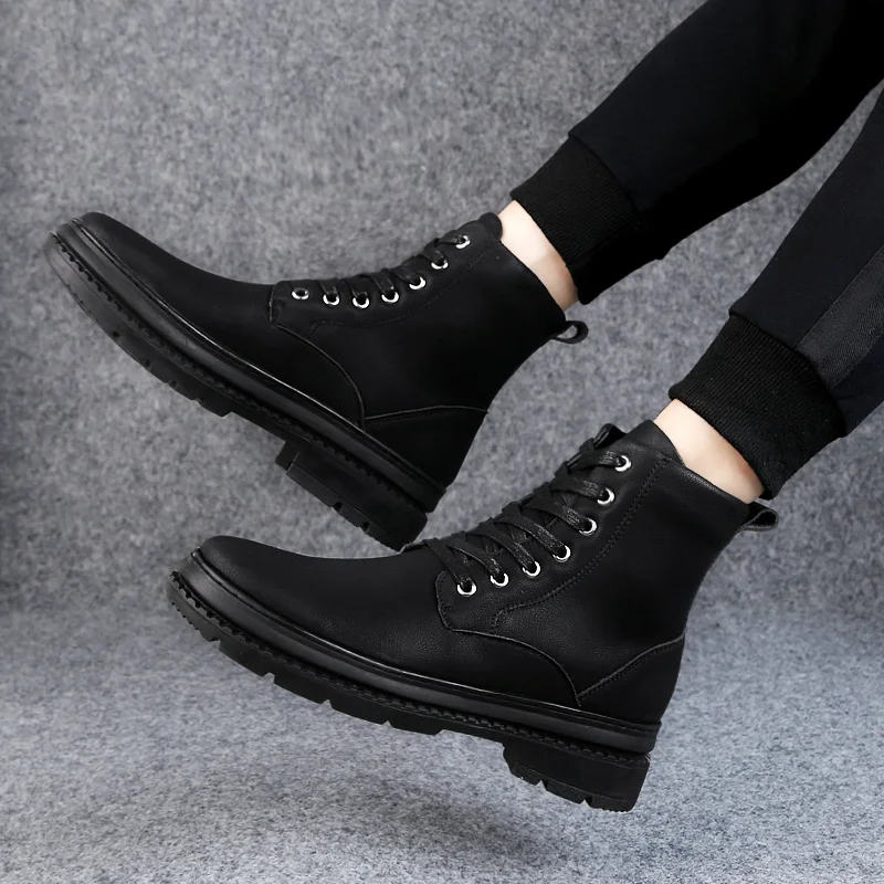 

Mid Calf Boots Men Rubber Protective Work Shoes Split Leather Style Martin Motorcycle Boots Black Motorcycle Boots Men Size 46