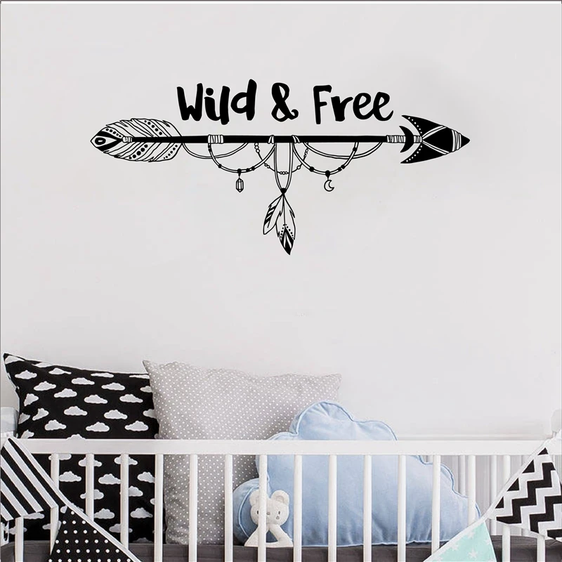 

Wild and Free Arrow Wall Decal Nursery Tribal Feather Woodland Wall Sticker Mural For Kids Boy Child Room Bohemia Art Wall Decor