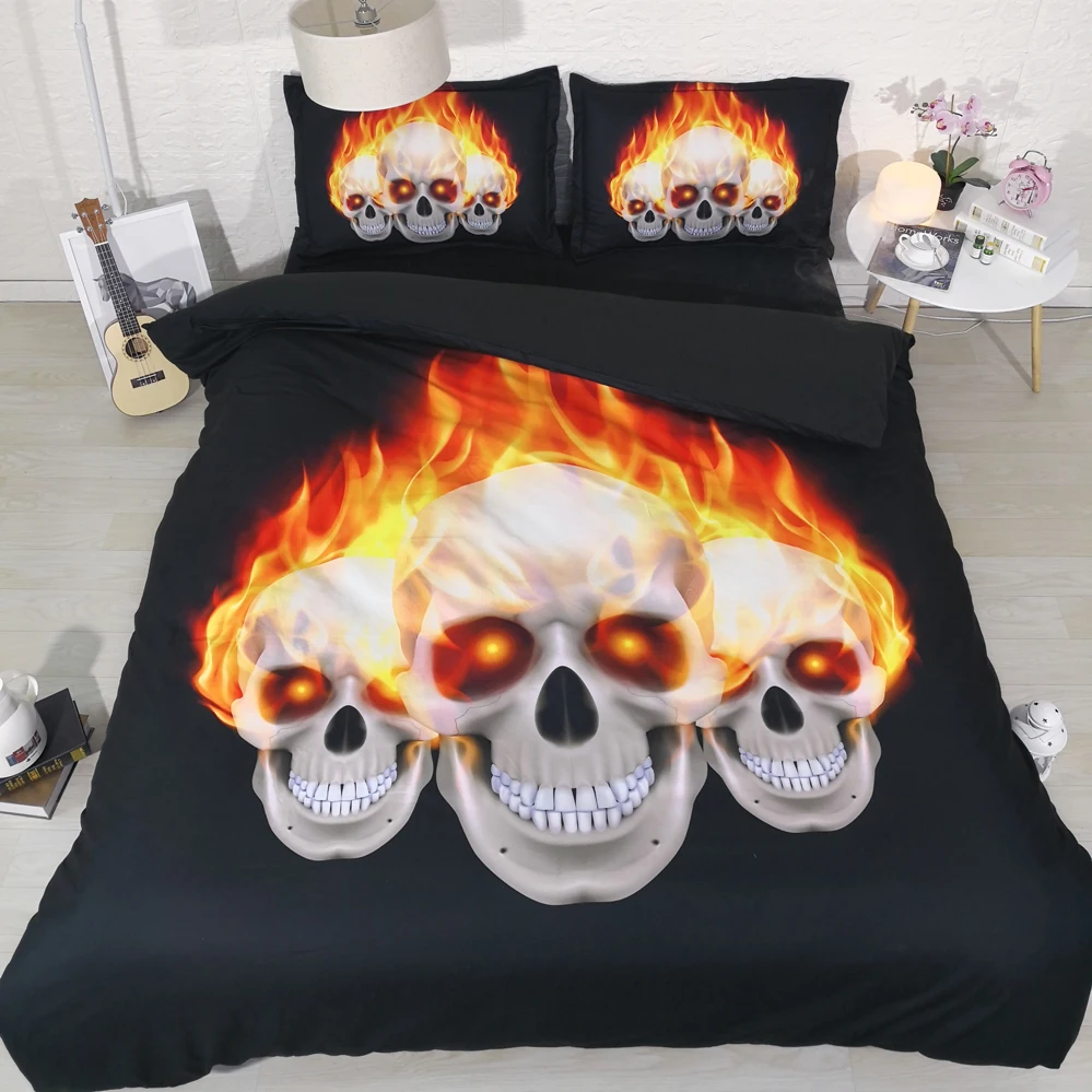 

Flame Skull Digital print Bedding Set Quilt Cover Design Bed Set Bohemian a Mini Van Bedclothes 3pcs JF004