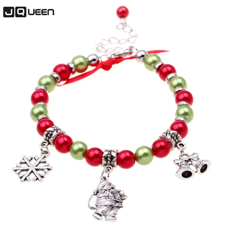 New Type Silvery Color Santa Claus Snow Pendant Bracelet Red Green Bead