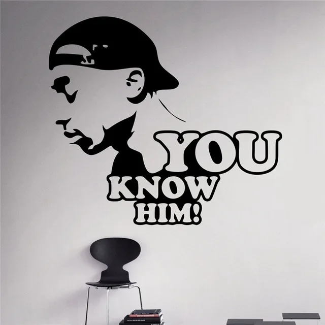 Free shipping diy Tupac Shakur Wall Sticker 2Pac Rapper Wall Vinyl Sticker Hip Hop Home Interior Bedroom Decor Wall Design