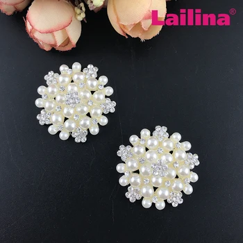 

100pcs/lot 30mm Ivory Pearl button, rhinestone Flatback Brooch button
