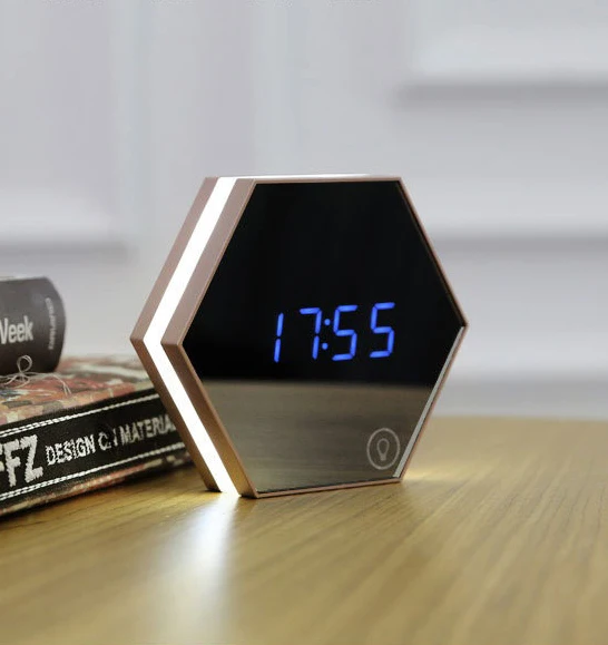

2017 New Led Mirror Digital Alarm Clock Night Light Mirror Thermometer Touch Sensing Table Lamp Multi-function Travel Clocks