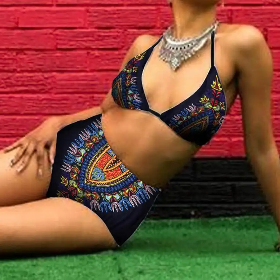 

New Style Women Dashiki African Printing Push-Up Padded Bra Beach Bikini Swimsuit Swimwear Enchanting Women's Swimsuits Biquini