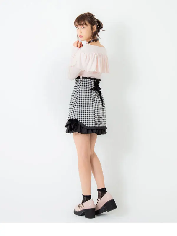 Princesa Delgada multiple Falda Ht029 Negro Preppy Falda Algodón Alta Cintura Lolita Una Dulce Plaid Chic Línea rosado Lindo Ruffles zrU8qRrxwC