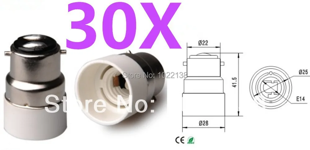 30 шт. B22 для E14 светодиодный гнездо адаптера B22-E14 держатель лампы конвертер с Трек-номером