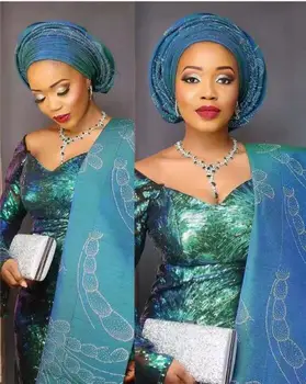 

2017 Latest African Tulle Lace fabric high quality african lace fabric with green sequins lace material for women wedding party