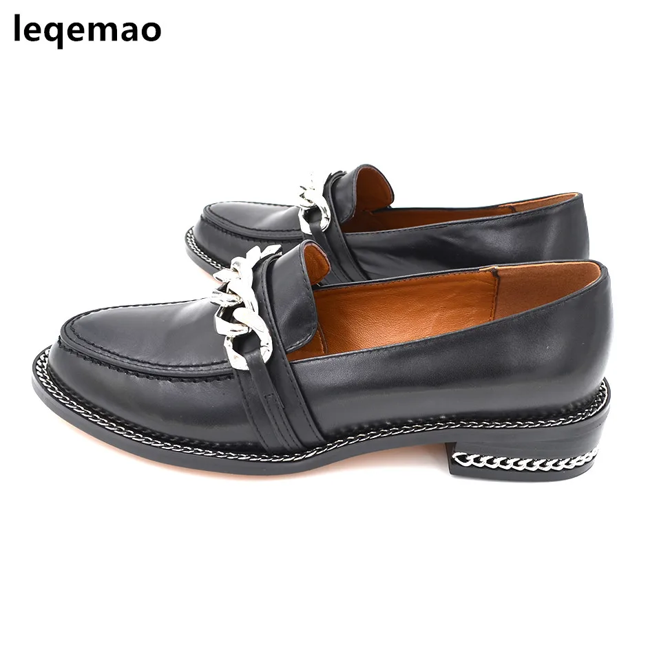 2018-Black-Genuine-leather-Silver-Metal-Chains-Flat-Shoes-Women-Square-low-heel-Round-toe-Slip (1)_