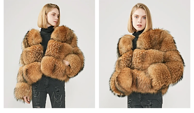 MAOMAOFUR Real Raccoon Fur Coat Women Winter Thick Natural Fur Jacket Female Full Sleeves Luxury Outwear Real Fur Coat