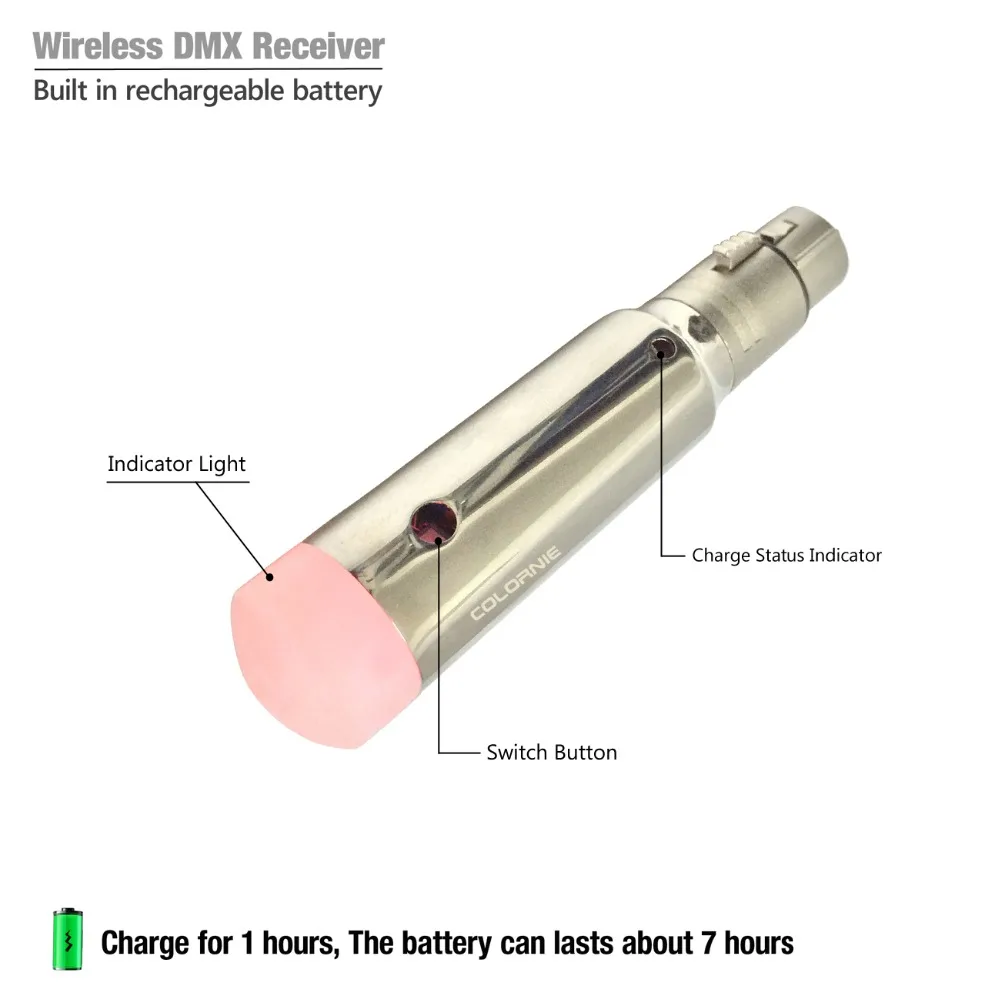 Перезаряжаемый Wi-Fi приемник 2,4G ISM беспроводной DMX512 приемник XLR блок Светодиодный светильник ing для сцены PAR вечерние светильник