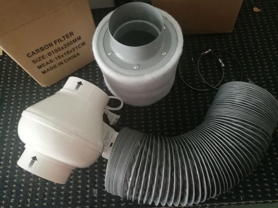 4" Inline Exhausting Fan & Carbon Air Filter&Ducting for Complete Grow