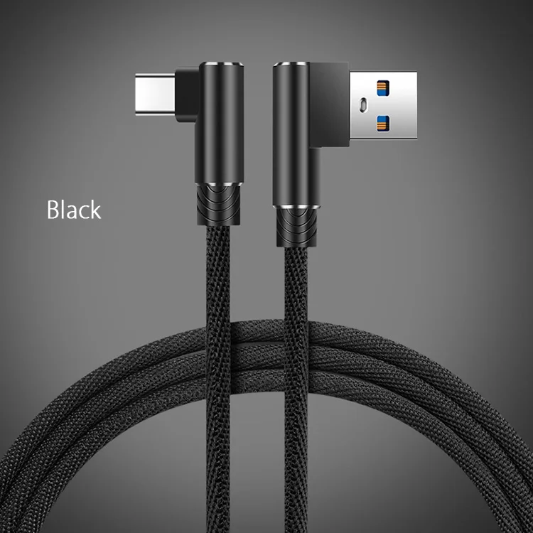 90 градусов usb type C зарядный кабель 3 м 2 м 1 м Быстрая зарядка QC 3,0 USB-C быстрая линия передачи данных для sony Xperia XZ3 XZ2 XA1 Plus USBC шнур - Цвет: Black