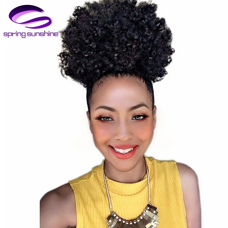 

ELEGANT MUESE Synthetic Puff Afro Short Kinky Curly Chignon Hair Bun Drawstring Ponytail Wrap Hairpiece Fake Hair Extensions