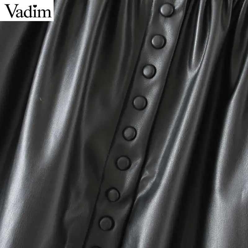 Vadim, женские мини юбки из искусственной кожи, карманы, пуговицы, эластичный пояс, faldas, европейский стиль, модные черные плиссированные юбки, BSQ602