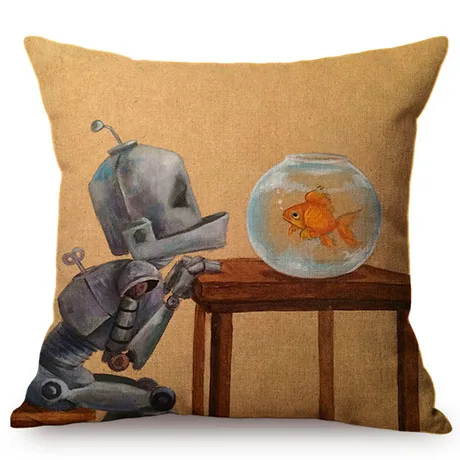 18 Nordic Adorable Robot Characters Cartoon Decorative Throw Pillow Cover Cotton Linen Chair Seat Cushion Cover Cases for Car K102-3