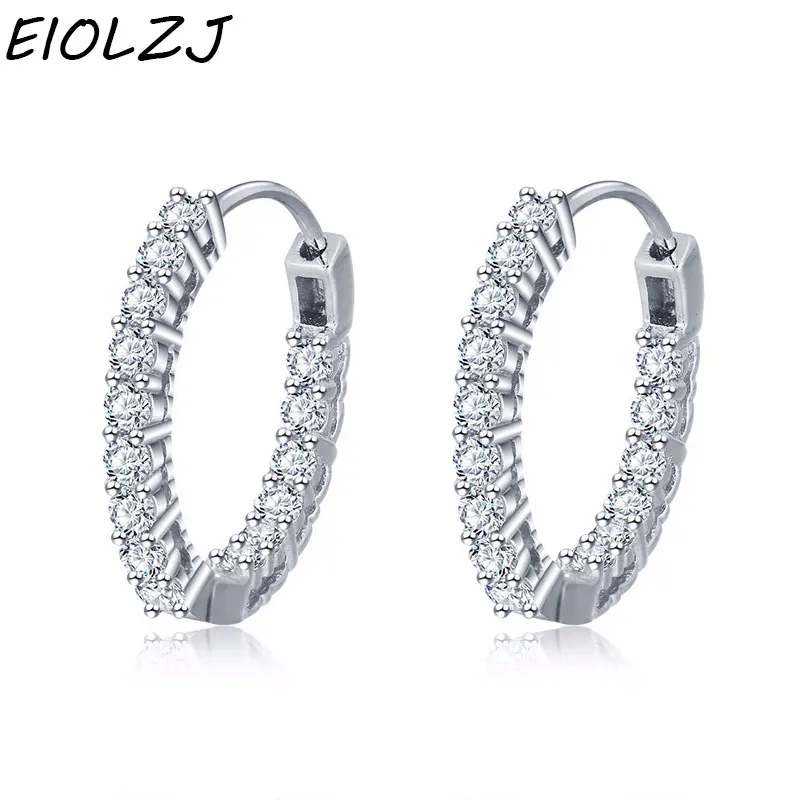 

EIOLZJ Fashion Classic 925 Sterling Silver Earrings Clip White Zircon Female Earrins for Women Small Earring Free Jewelry Box