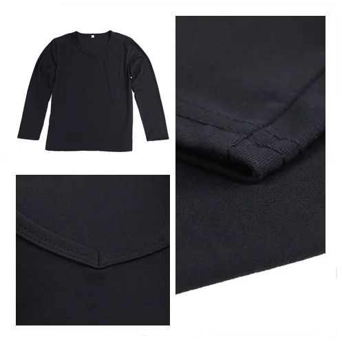Men Black V-Neck Long Sleeve T-Shirt Elastic Cotton TShirt For Male Business Man Tees XL XXL
