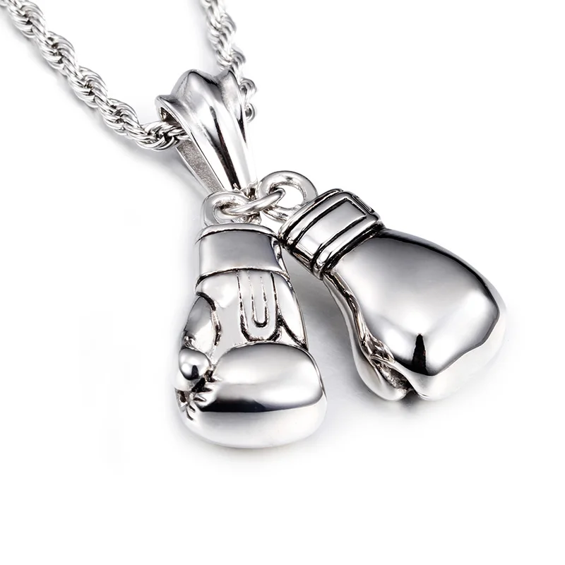 

Drop shipping Set of 316L Stainless Steel Silver Double boxing Pendant necklace High Quality for Mens gifts