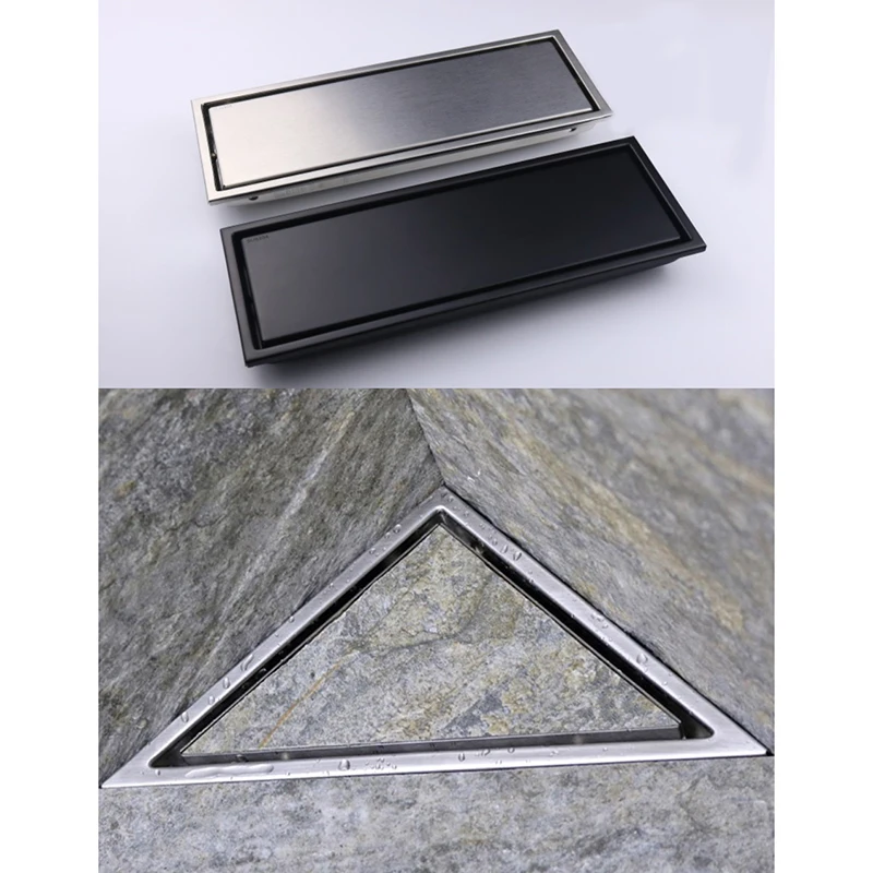 304 Stainless Steel Linear Shower Floor Drain Conceal Rectangle Triangle Corner Tile insert Grate Strainer Black Deodorant