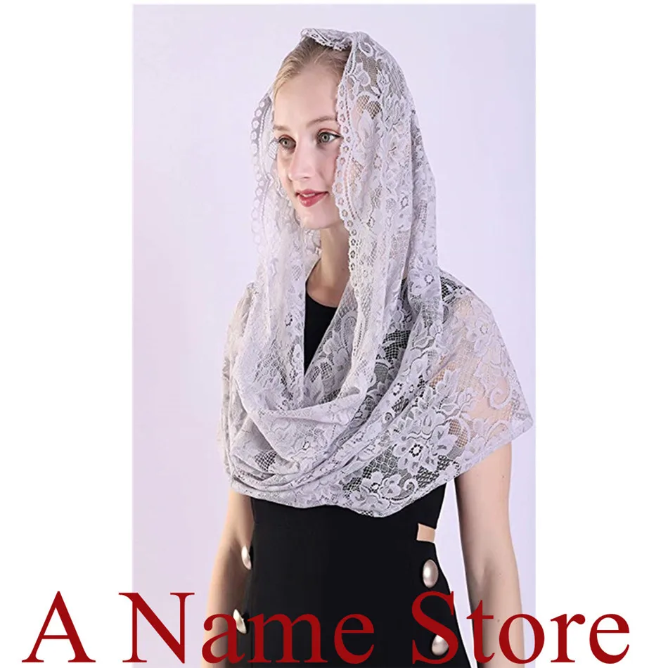 Новый серый кружевные вуали Mantillas для церкви Headcovering HeadWrap католической Латинской Mass mantilla negras вуаль Mantillas 2019 серый