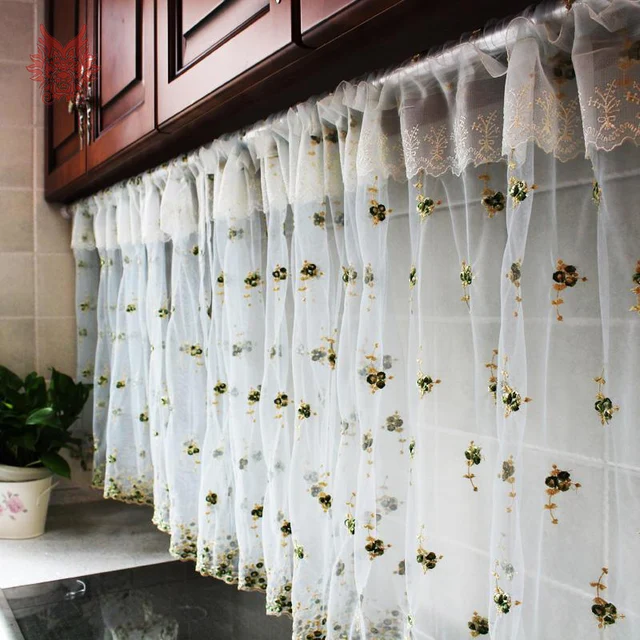 Korean Past Style Fl Embroidery Mesh Lace Sheer Curtain Bay Korean Past Style Fl Embroidery Mesh Lace Sheer Curtain Bay Window Tulle For Kitchen