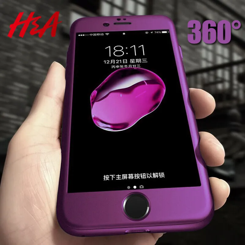 H& A Роскошный 360 Защитный чехол для iPhone 7 6 6s Plus Полный Жесткий PC чехол для телефона для iPhone 8 6 6s 7 Plus чехол с закаленным стеклом
