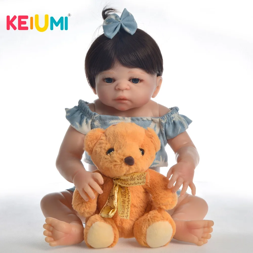 

KEIUMI Fashion Reborn Baby Doll Silicone Full Body Realistic Princess Girl Alive Doll With Bear Toy For Kid Birthday Xmas Gifts