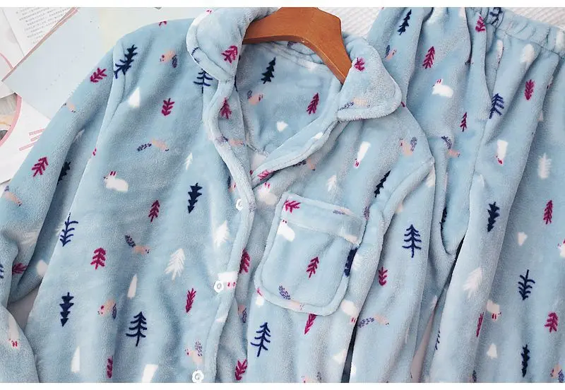 Fdfklak Пижама femme новая фланелевая женская пижама набор мультяшная Коралловая Флисовая теплая Пижама домашняя пижама женская одежда