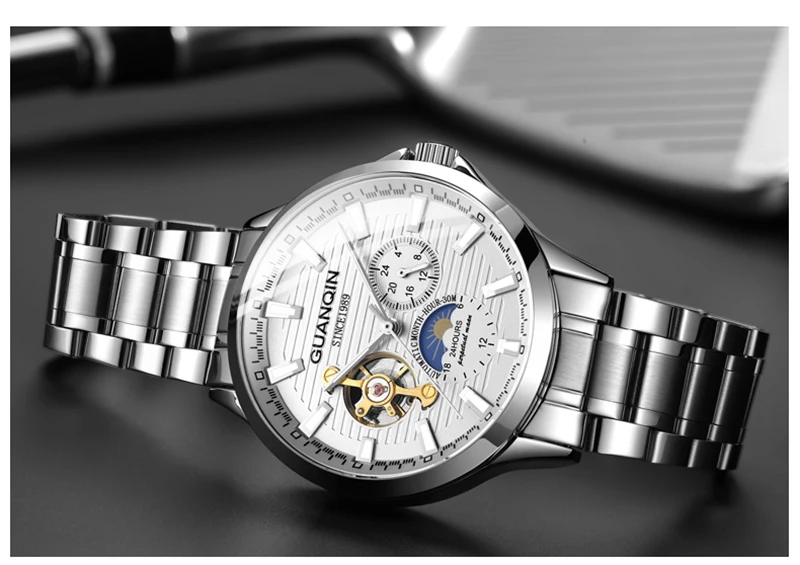 GUANQIN мужские часы Топ бренд класса люкс автоматические деловые часы Мужские Турбийон водонепроницаемые механические часы relogio masculino