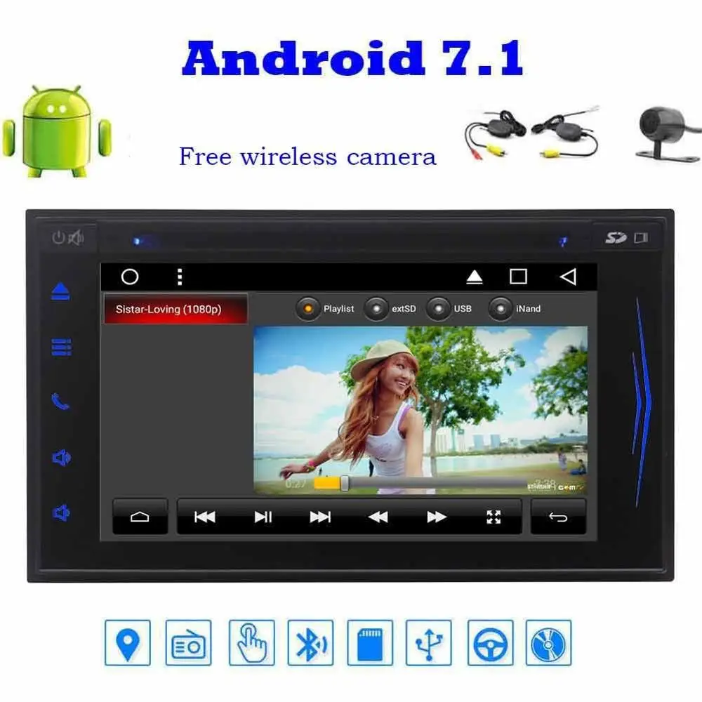 Беспроводная камера + Android 7 1 2Din GPS стереооборудование для автомобиля навигация