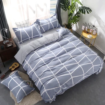 

Custom Soft Bedding Sets USA Russia Europe King Queen Size Simple Duvet Cover Set Sheet Set Single 140*200 bed linen lattice