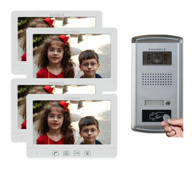 

ZHUDELE Inercom System Kits 4X10.1" Video Door Phone Monitor+Waterproof Explosion-proof IR Camera, Extra CCTV Camera ID Card