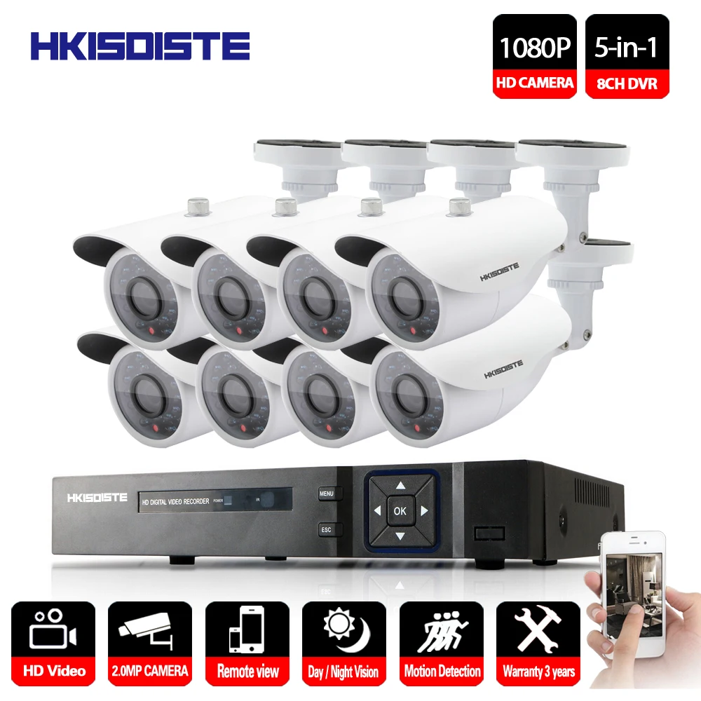 Home Security CCTV Camera System Standalone Kit 8 Channel CCTV HVR DVR NVR AHD DVR 8pcs 1080P