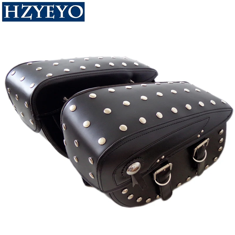 

HZYEYO Motorcycle saddlebag motorcycle side bag prince saddlebag black and brown color side bags nailing D801