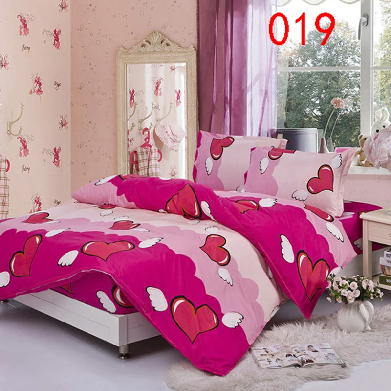 Twin Full Queen Angel Heart Fitted Bed Sheet 4Pcs Bedding Set