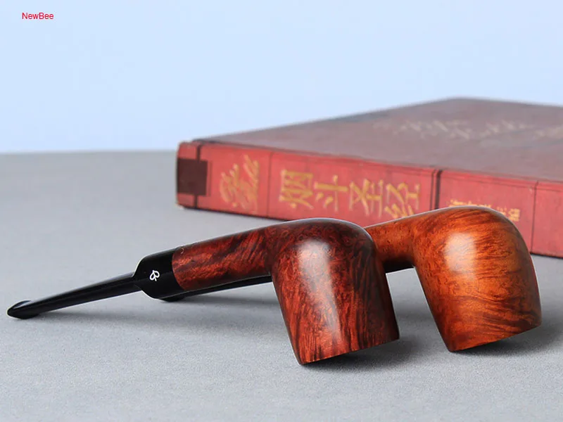 ft6-NewBee Briar Wood Smoking Pipe 2 Different Colors Handmade 9mm Acrylic Saddle Mouthpiece for Men's Gift + Free 10 Smoking Tools Kit