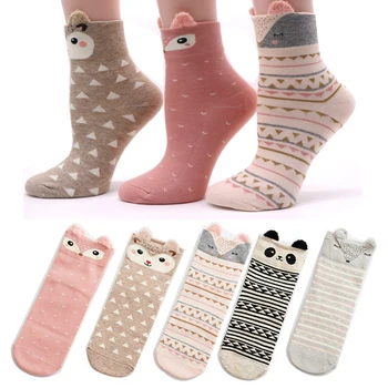 

1/2pair Women Socks Funny Cartoon Pattern Ankle Short Socks Animal Fashion Female Striped Autumn Winter Warm Sock Meias Mujer